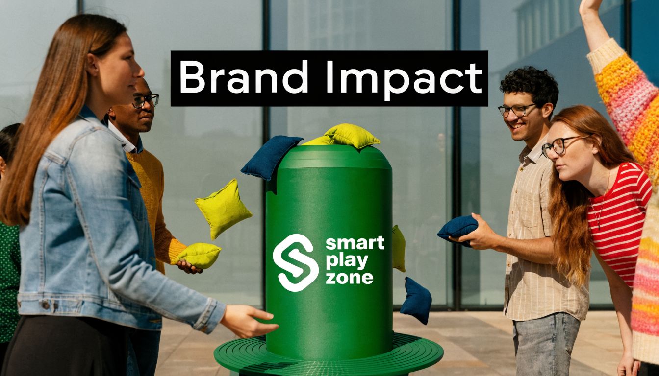 A diverse group of young adults playing a fun interactive bag toss game outdoors together.