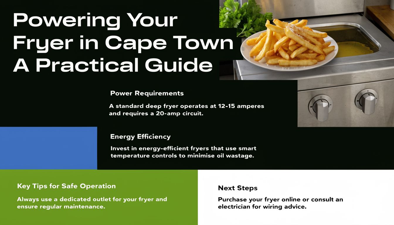 An infographic guide for operating electric deep fryers in Cape Town including power and safety tips.