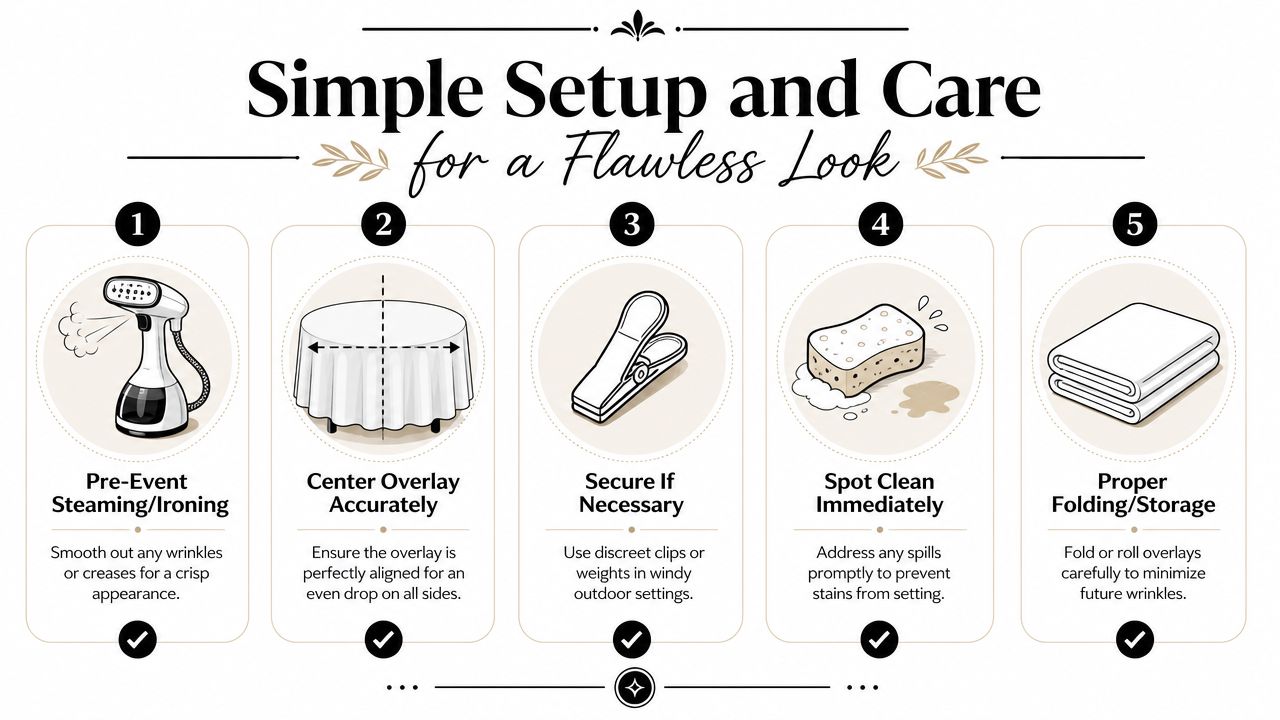 A five-step guide on how to set up and care for table overlays to ensure a flawless look.