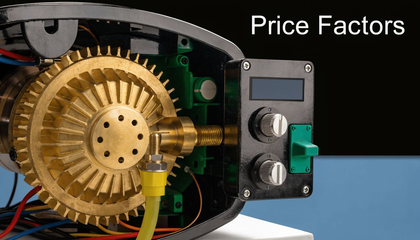 A close-up view of the internal mechanism of a professional smoke machine featuring brass gears and controls.