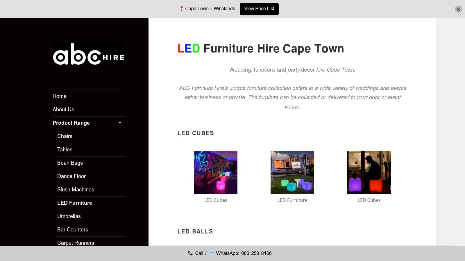 Screenshot from https://abchire.co.za/led-furniture/